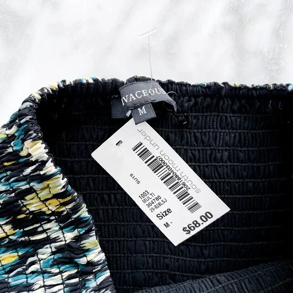 Olivaceous Smock Ruffle Tier Mini Skirt Aztec Green Black Medium NEW Stretch - Picture 2 of 4